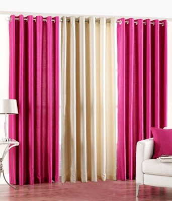 Impression Hut 274 cm (9 ft) Polyester Room Darkening Long Door Curtain (Pack Of 3)(Solid, Pink-Cream)