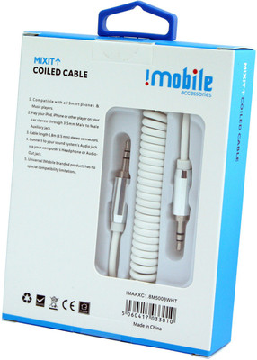 

IMobile 1.8 m Coiled Aux cable,Car Audio AUX Cable(White)