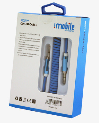 

IMobile 1.8 m Coiled Aux cable,Car Audio AUX Cable(Blue)