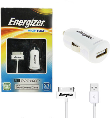 

Energizer Hightech 2.1Amp Quick USB Car Charger with MFI Certified Data Sync & Charge 30 Pin USB Cable(White)