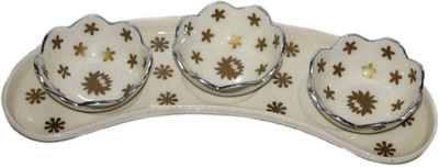 

sarvsiddhi 3 Bowl Snack Tray - Cream Aluminium Decorative Platter(Black, Gold)