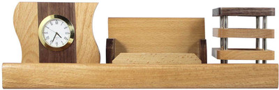 

Radius 2 Compartments wooden pen stand with clock(Brown)