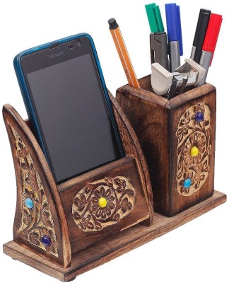 

Desi Karigar 2 Compartments Wood Mobile & Pen Stand(Brown)