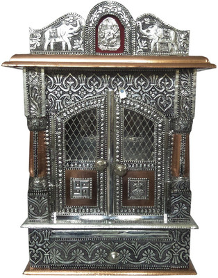 

Pavitra Ghar 12" x 7" x 18" Door Aluminium - Copper Oxidize Carving Temple Metal, Solid Wood Home Temple(Height: 33 cm)