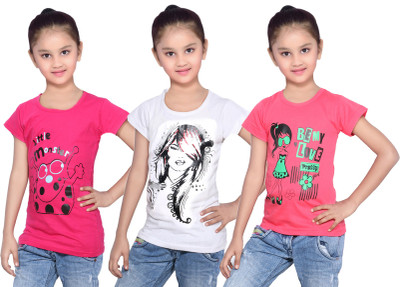 

IndiWeaves Girls Printed Cotton T Shirt(Red, Pack of 3, Pink;red;white