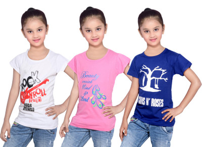 

IndiWeaves Girls Printed Cotton T Shirt(Blue, Pack of 3, Blue;pink;white