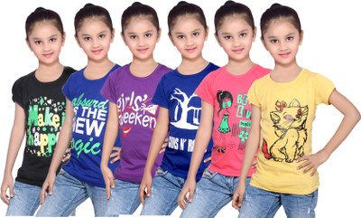 

IndiWeaves Girls Printed Cotton T Shirt(Black, Pack of 6, Black;blue;purple;red;yellow
