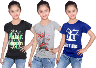 

IndiWeaves Girls Printed Cotton T Shirt(Blue, Pack of 3, Black;blue;grey