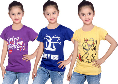 

IndiWeaves Girls Printed Cotton T Shirt(Yellow, Pack of 3, Blue;purple;yellow