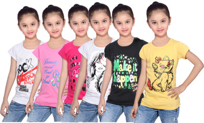 

IndiWeaves Girls Printed Cotton T Shirt(White, Pack of 6, Black;pink;white;yellow