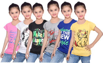 

IndiWeaves Girls Printed Cotton T Shirt(Pink, Pack of 6, Black;blue;grey;pink;white;yellow