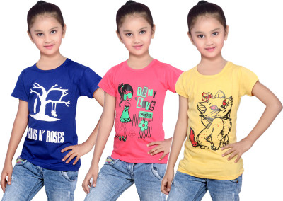 

IndiWeaves Girls Printed Cotton T Shirt(Yellow, Pack of 3, Blue;red;yellow