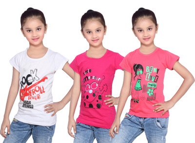 

IndiWeaves Girls Printed Cotton T Shirt(Red, Pack of 3, Pink;red;white