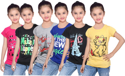 

IndiWeaves Girls Printed Cotton T Shirt(Pink, Pack of 6, Black;blue;grey;pink;yellow