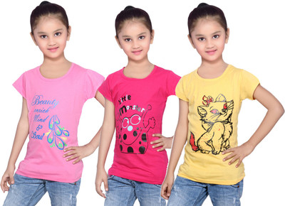 

IndiWeaves Girls Printed Cotton T Shirt(Yellow, Pack of 3, Pink;yellow