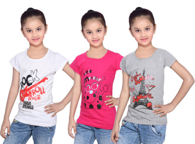 

IndiWeaves Girls Printed Cotton T Shirt(Grey, Pack of 3, Grey;pink;white