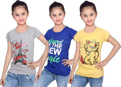 

IndiWeaves Girls Printed Cotton T Shirt(Yellow, Pack of 3, Blue;grey;yellow