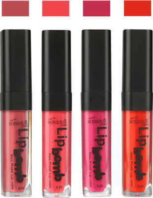 

Bonjour Paris Matte Lipstick(Nute-Peach-Fuchsia-Fire Orange, 24 ml)