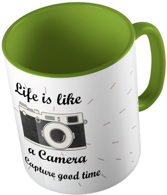 

MiiCreations Printed Two Tone Green And White Life Is Like A Camera Capture Good Time Ceramic Mug(325 ml), Green;white