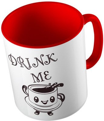 

MiiCreations Printed Two Tone Red And White Drink Me Ceramic Mug(325 ml), Red;white