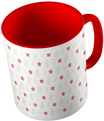

MiiCreations Printed Two Tone Red And White Pattern Ceramic Mug(325 ml), Red;white