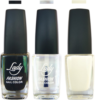 

Lady Fashion Insta Dry Pure Colour Nail polish 05 Black,White,Transparent,(Pack of 3)