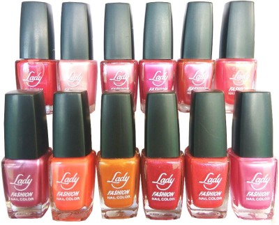 Lady FASHION Insta Dry Pure Colour Nail polish(Set Of 12 Nail Polish)04 Multicolor,(Pack of 12)