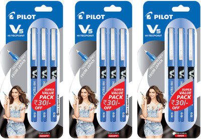 

Pilot V5 HI-TECHPOINT (Pack of 3 Blue pen) Roller Ball Pen(Pack of 3)