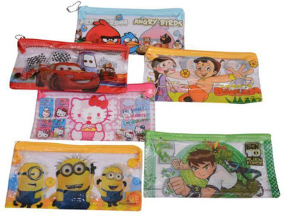 

13-HI-13 Themed Flowers Art Plastic Pencil Box(Set of 6, Multicolor)