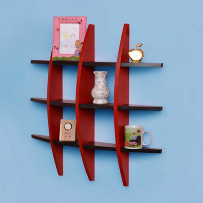 

BM Wood Furniture GLOB SHEP Wooden Wall Shelf(Number of Shelves - 12, Red, Black)