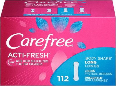 

Carefree Acti-Fresh Body Shape Ultra-Thin Panty Liners, Long Flat, Unscented Pantyliner(Pack of 112)