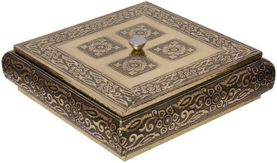 

Halowishes Beautiful Golden Meenakari Dryfruit Box Wooden Decorative Platter(Gold)