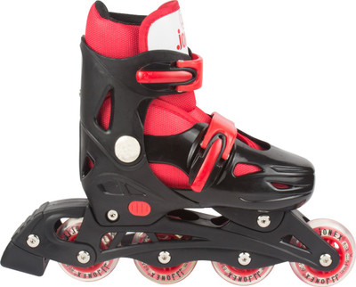 

Jonex Hot go Inline skates 646 PVC wheels and adjustable (Size Medium) In-line Skates - Size 3.5-5.5 UK(Multicolor), Black;red
