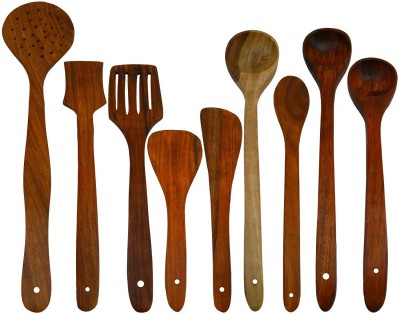 DESI KARIGAR Wood Serving Spoon, Cooking Spoon Set(Pack of 9)