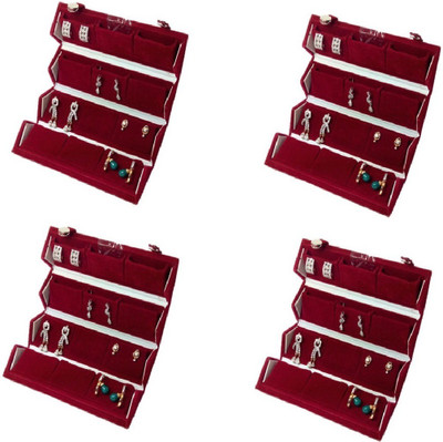 Addyz Pack Of 4 Medium Earring Box Makeup Vanity Box(Maroon)