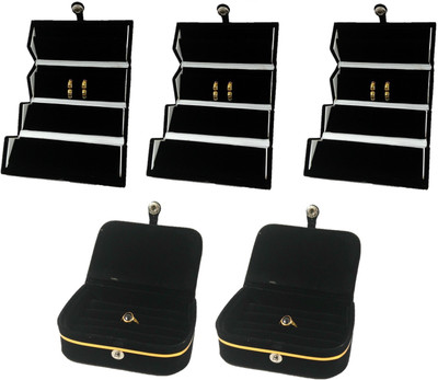

Addyz combo of 3 Earing and 2 Ring Box jewellery Vanity Box(Black)