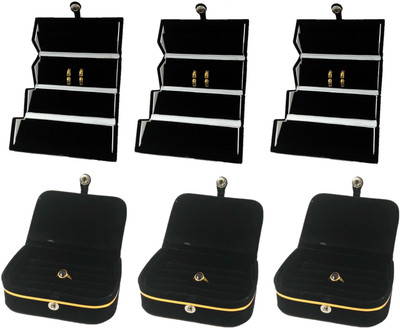 

Addyz combo of 3 Earing and 3 Ring Box jewellery Vanity Box(Black)