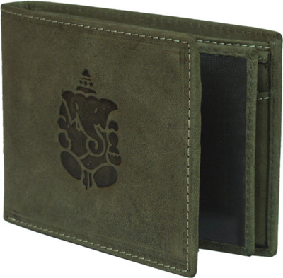 

Hidelink Men Green Genuine Leather Wallet(9 Card Slots)