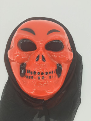 

Funcart Red Devil horror mask smiling teeth with black hood