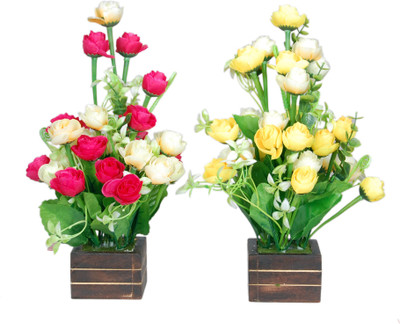 

Loxia Multicolor Rose Artificial Flower with Pot(16 inch, Pack of 2)