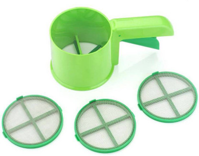 VR 3 in 1 Flour Shifter Strainer With Multi Purpose Scoop Sieve Green Pack of 1