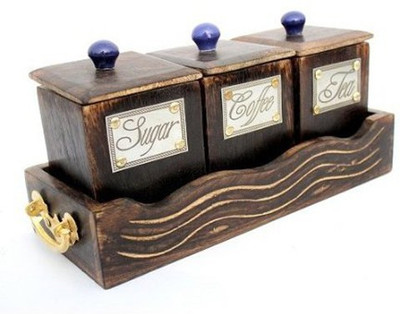 

craftspoint - 1 L Wood Tea Coffee & Sugar Container(Brown)
