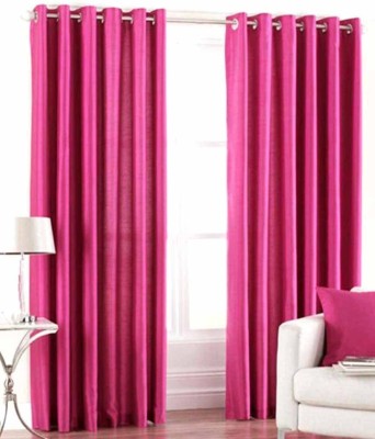 Styletex 273 cm (9 ft) Polyester Long Door Curtain (Pack Of 2)(Solid, Pink)