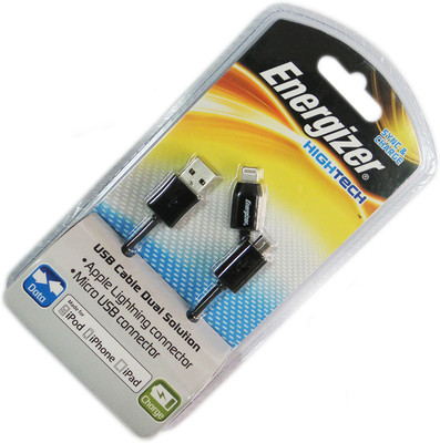

Energizer Hightech 4ft Durable Fast Data Sync & Charge Android&IOS MFI Certified Lightning Connector with Micro 2in1 USB Cable(Black)