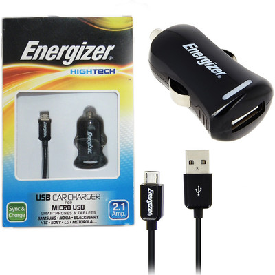 

Energizer Hightech USB Quick Car Charger 2.1Amp with Micro USB Data Sync & Charging USB Cable(Black)
