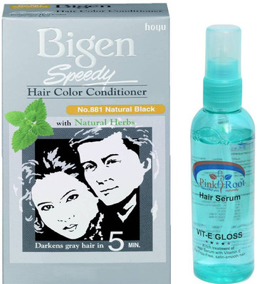 

Bigen MEN's SPEEDY HAIR COLOUR 881 NATURAL BLACK WITH PINK ROOT HAIR SERUM Hair Color(NATURAL BLACK)