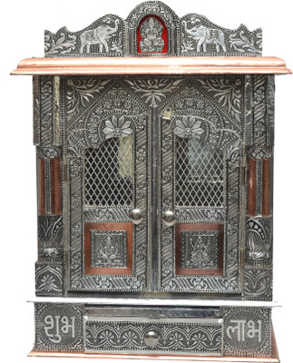 

Pavitra Ghar 15" x 9" x 21" Door Aluminium - Copper Oxidize Carving Temple Wooden, Aluminium, Copper Home Temple(Height: 40 cm)