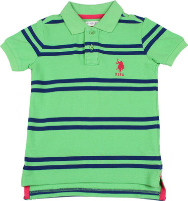 

US Polo Kids Boys Striped Cotton T Shirt(Green, Pack of 1, Me green