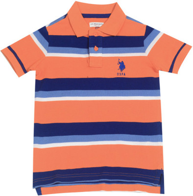 

US Polo Kids Boys Striped Cotton T Shirt(Multicolor, Pack of 1, Bright orange