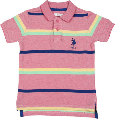 

US Polo Kids Boys Striped Cotton T Shirt(Pink, Pack of 1, Me pink